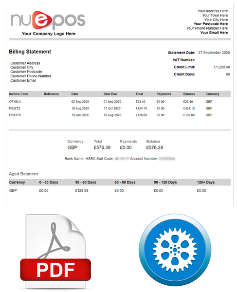 Produce Customisable Statements and Invoices in HTML and PDFs.